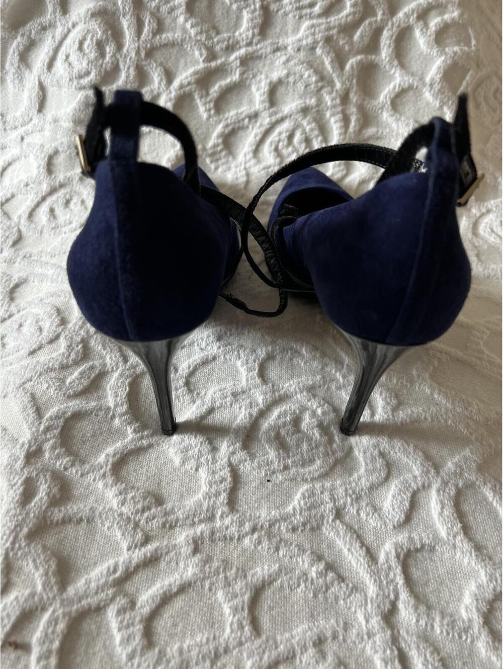 Lanvin Paris Navy Blue Suede & Black Leather Strappy Pumps - Size 38, Italy - Picture 3 of 7